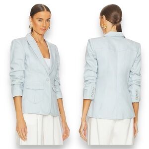 Cinq a Sept Louisa Peak Stretch Fitted Ruched Sleeve Denim Blazer Size 4 NEW